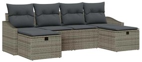 Conjunto de Sofá de Jardim com 6 Peças e Almofadas Cinzas em Rattan Si
