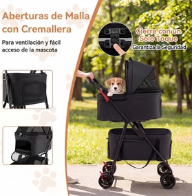Carrinho duplo para animais de estimação 3 em 1, dobrável, com 2 caixas de transporte removíveis, assentos tipo cadeira de carro, 4 rodas, bloqueio de