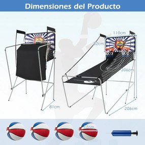 Máquina de basquetebol dobrável com Contador eletrónico e 8 jogos diferentes Azul e Branco