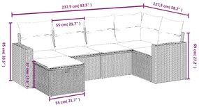6 pcs conjunto sofás de jardim c/ almofadões vime PE preto