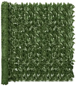 Tela de privacidade p/ varanda c/ folhas 300x150cm verde-escuro