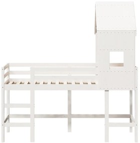 Cama alta c/ escada e telhado 80x200 cm pinho maciço branco