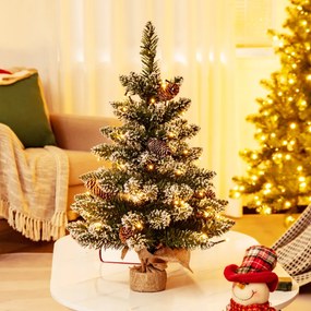Mini Árvore de Natal de mesa 64 cm Pré-iluminada com 50 Luzes LED 8 Pinhas e Base verde