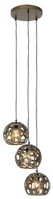 Candeeiro de suspensão industrial dourado antigo redondo 3 luzes - Bobby Industrial