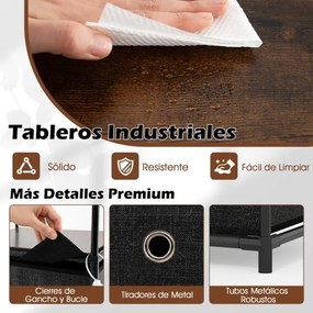 Cómoda com  3 gavetas gavetas de tecido 40 x 30 x 81 cm com superfície de madeira e estrutura metálica Castanho rústico e preto