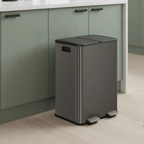 Caixote do lixo de cozinha 47,6 x 37,7 x 66,9 cm com dois compartimentos e tampa de fecho suave em aço cinza ardósia