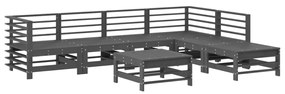 7 pcs conjunto lounge jardim c/ almofadões madeira maciça cinza