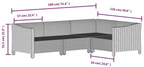 5 pcs conjunto lounge de jardim c/ almofadões vime PE cinzento