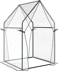 Outsunny Estufa de Jardim com 2 Portas com Fecho de Correr Anti UV para Cultivo de Plantas Flores 90x90x145 cm Transparente | Aosom Portugal
