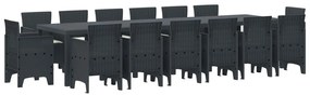 vidaXL Conjunto de Jantar para Jardim 15 pcs Antracite Rattan Polt