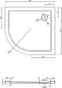 Mexen Flow Base de duche semicircular assimétrico slim direito 90 x 80 cm, branco brilho - 46Q108090R
