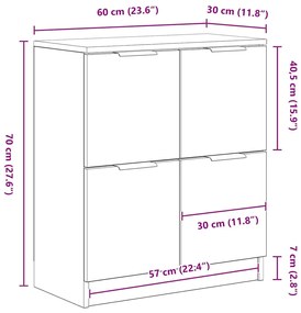 Buffet de Carvalho Preto vidaXL - 60 x 30 x 70 cm - Feito de Madeira G