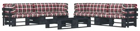 vidaXL 6 pcs conj. lounge paletes c/ almofadões pinho impregnado preto