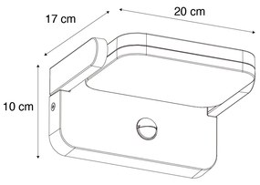 Candeeiro de parede exterior preto c/ LED ajustável e sensor de movimento - Kamile Moderno