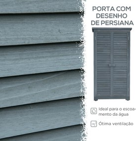 Armário de Madeira 0,31 m² 87x46,5x160 cm Armário Exterior de Madeira com 2 Portas e 2 Prateleiras Interior Cinza