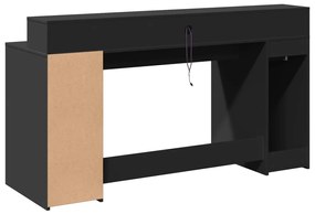 Secretária c/ luzes LED 160x55x91 cm derivados de madeira preto