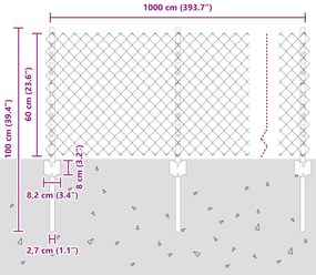 Cerca de Cadeia com 10 Postes em U Cinza 0,6x10 m de Aço