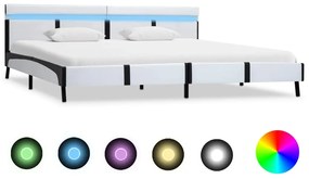 Estrutura de cama c/ LED couro artificial 180x200 cm branco