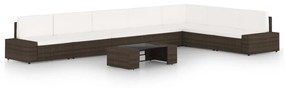 vidaXL 8 pcs conjunto lounge p/ jardim c/ almofadões vime PE castanho