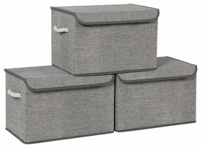 Conjunto de caixas de armazenamento com tampa em padrão de linho | SONGMICS | 38 x 25 x 25 cm | cinzento | RFB013G02.