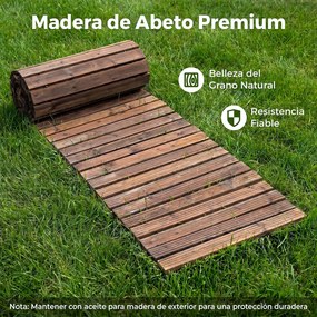 Caminho de jardim em madeira de abeto, enrolável, 367 x 55 x 15 cm, superfície antiderrapante para quintal, terraço e ambientes cor castanho