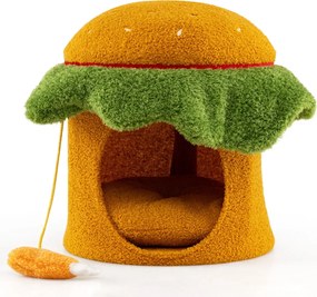 Casa para gatos 37 x 41 cm com parte superior acolchoada, brinquedo suspenso, almofada removível e lavável, casa para gatos e gatinhos em casa, laranj