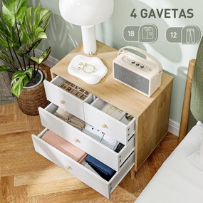 Comoda de 4 Gavetas com Puxadores de Madeira Cómoda Estreita para Sala Corredor 60x35x65 cm Madeira e Branco
