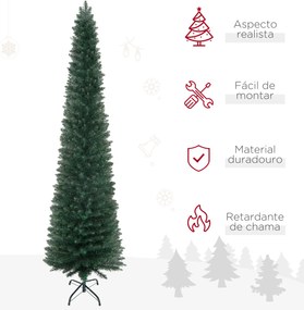 Árvore de Natal Artificial Altura 210cm com 510 Ramos de Folhas de PVC Ignífugos Base Dobrável e Suporte Metálico Verde