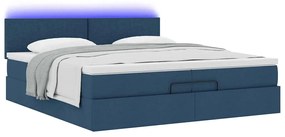 Estrutura de cama otomana com colchões 200x200cm tecido azul