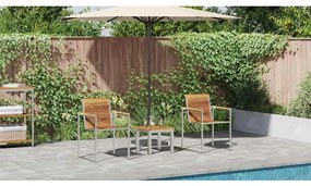 Chaise Longue com Cadeiras de Jardim 3 pcs Madeira de Teca Maciça