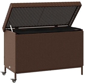 Caixa de arrumação com rodas 110x55x73 cm vime PE castanho