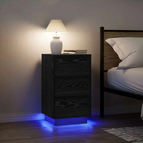 vidaXL Mesa de cabeceira com luzes LED 38x34x65 cm preto