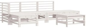 6pcs conjunto lounge jardim c/ almofadões madeira maciça branco
