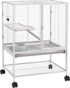 PawHut Gaiola 2 Níveis para Pequenos Animais com Rodas 2 Portas Rampa e Prateleira 61,5x44,5x86 cm Cinza Claro | Aosom Portugal