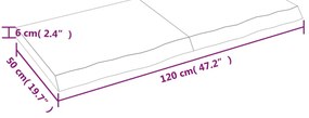 Tampo de mesa 120x50x(2-6) cm carvalho maciço não tratado