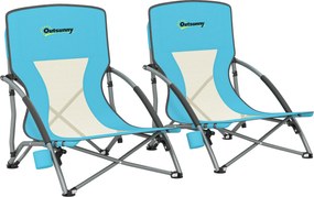Outsunny Conjunto 2 Cadeiras de Praia Dobráveis Leves com Bolsa e Porta-Copos Azul | Aosom Portugal