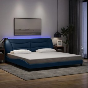 vidaXL Estrutura de cama com LED sem colchão 200x200 cm tecido azul
