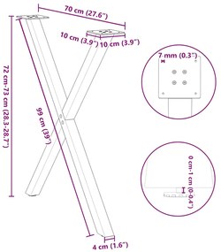 Pernas p/ mesa de jantar 2 pcs forma X 70x(72-73) cm aço branco