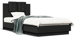 vidaXL Estrutura de cama com cabeceira e luzes LED 75x190 cm preto
