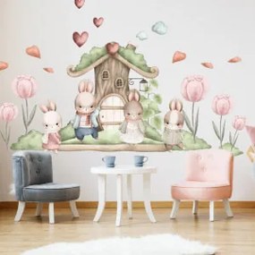 Autocolante de parede - Coelhinhos e a casa da floresta