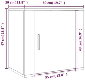 Mesa de cabeceira de parede 50x30x47 cm branco brilhante