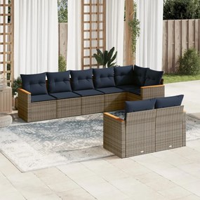 vidaXL 8 pcs conjunto sofás p/ jardim c/ almofadões vime PE cinzento