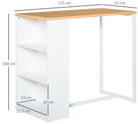 Mesa de bar Bistrô Mesa alta para jantar com 3 prateleiras Estrutura metálica Carga 100 kg 115x55x100 cm Branco e Carvalho