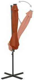 Guarda-sol jardim cantilever c/ poste/luzes LED 300cm terracota