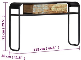 Mesa consola 118x30x75 cm madeira recuperada maciça