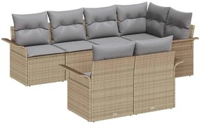 Conjunto de Sofá de Jardim de 7 Peças com Almofadas Bege de Polyrattan