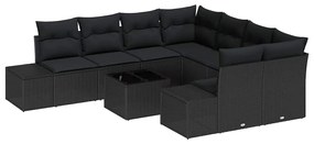 Conjunto de Sofá de Jardim de 9 Peças da com Almofadas Pretas em Ratan