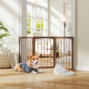Barreira de segurança para cães em 3 partes, barreira de madeira, barreira para escadas com 76 cm de altura, dobrável, Castanho.