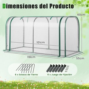 Mini estufa com porta com fecho de correr Cobertura impermeável em PE Estrutura metálica 118 x 55 x 60 cm - Branca