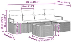 Conjunto de Sofás de Jardim vidaXL de 6 Peças com Almofadas Cinza Ratt